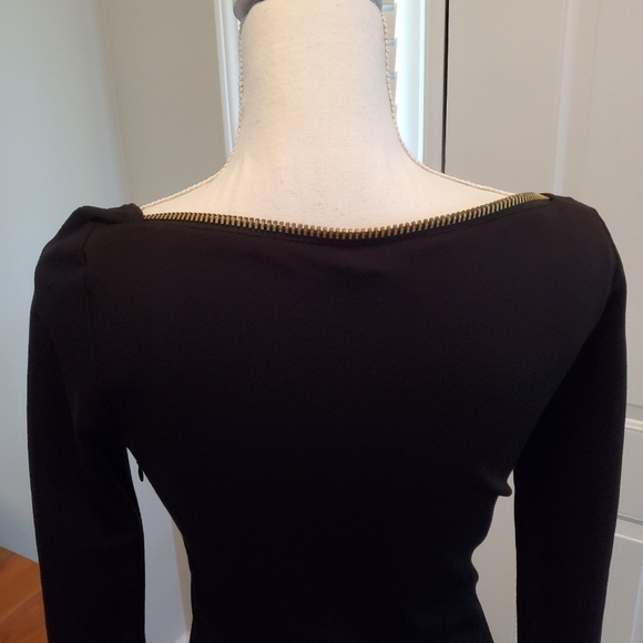 RACHEL Zoe Dropped Waist Dress Womens XS‎ Black Zippered Boat Neck Ruffle Hem - Picture 7 of 14